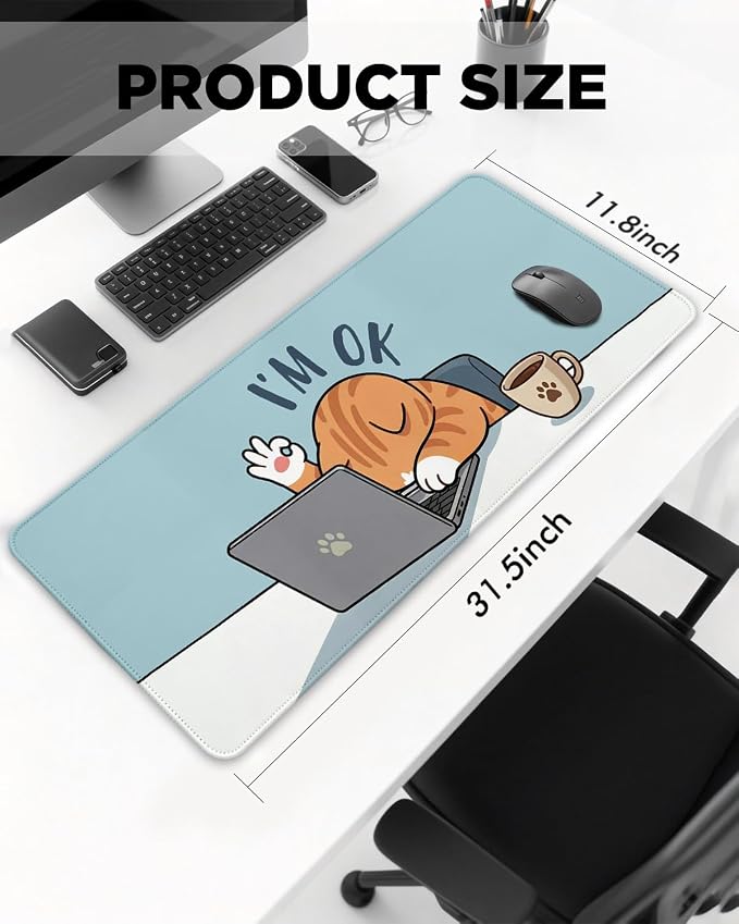 Mouse Pad, Desk Mat, 31.5x11.8in Large Mousepad, I'm OK | Desk Pad with Stitched Edge & Rubber Non-Slip Bottom, Gaming Mouse Pad, Extended Mousepad for Home, Office