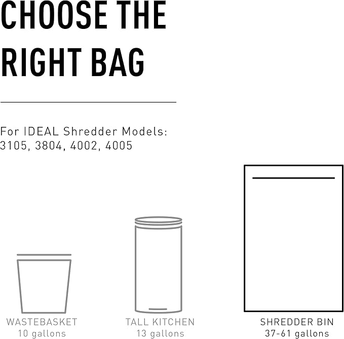 IDEAL AC0901H Shredder Bags – 40” x 48”, Case of 80, Gusseted, 56-Gallon Capacity, Heavy-Duty Shredder Bags for IDEAL Shredder Models 3105, 3804, 4001, 4002, 4003 and 4005.