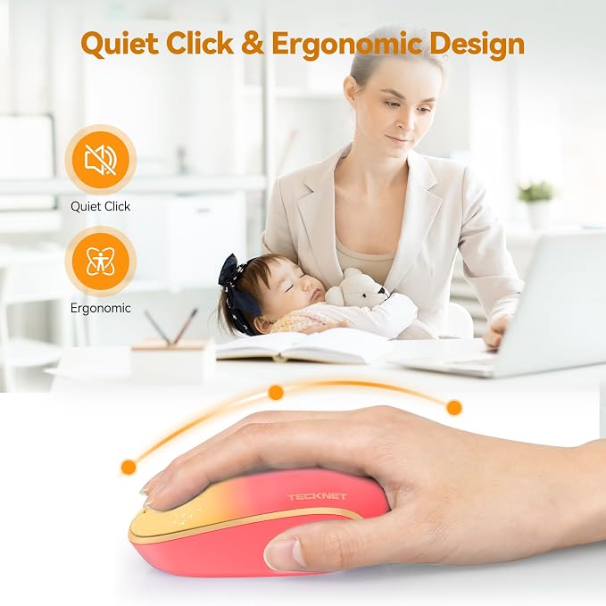 TECKNET Compact Ambidextrous Wireless Mouse for Laptop | 2.4G Quiet Computer Mouse with USB Receiver, 3 Adjustable DPI Portable Cordless Mice for Chromebook, Laptop, PC, Mac