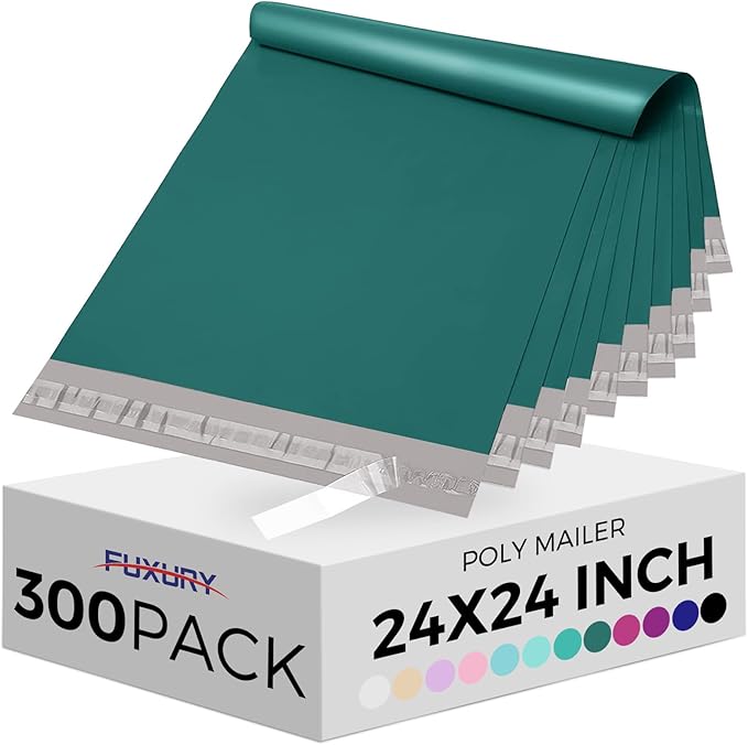 Fuxury 300 Pcs Large Poly Mailers 24x24 Inch, Bulk Shipping Bags for Clothing, Strong Adhesive Shipping Envelopes for Small Business Suppliers,Waterproof Mailers Poly Bags Mailing Envelopes Green