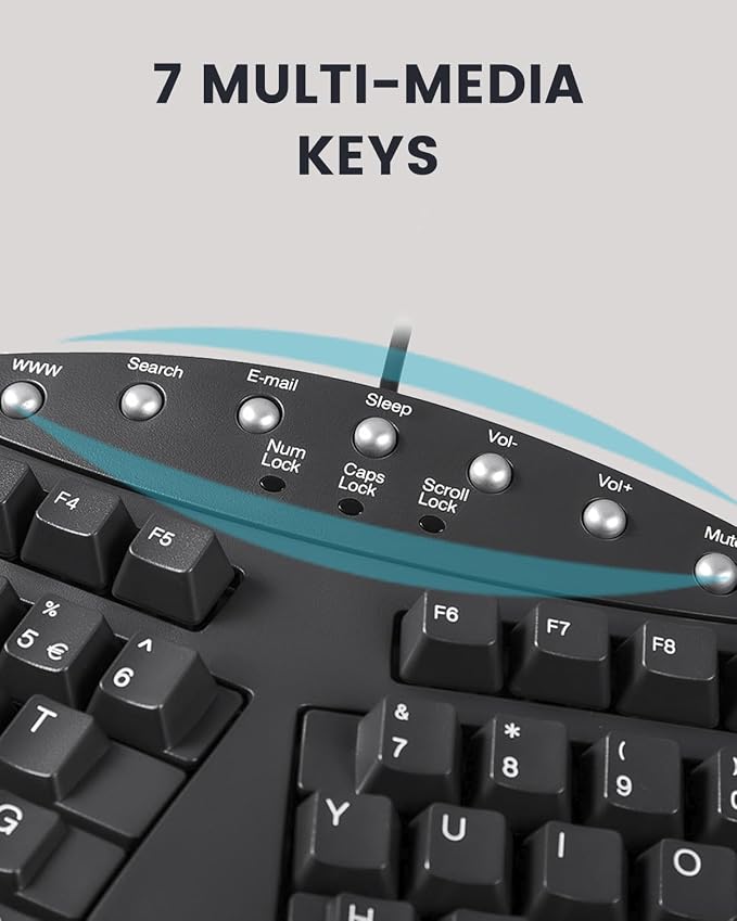 Perixx PERIBOARD-512B Wired Ergonomic Keyboard - Split Keyboard, Wrist Rest, Natural Typing - Wired USB Connectivity - US English - Black