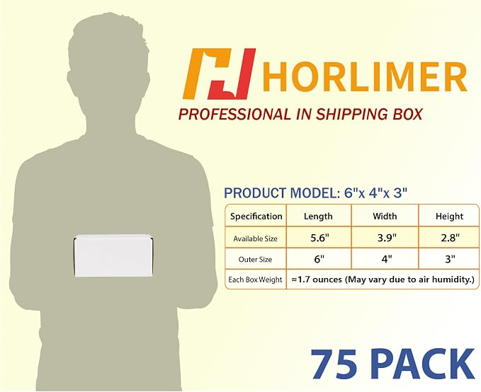 HORLIMER 6x4x3 inches Shipping Boxes Set of 75, White Corrugated Cardboard Box Literature Mailer