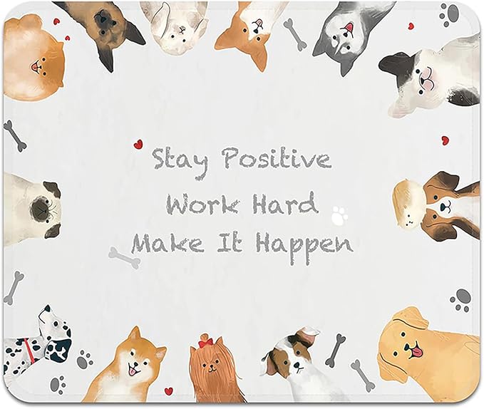 Mouse Pad with Stitched Edges - Cute Dog Mousepad for Women, 9.25 x 7.75 inch Washable Square Desk Pad, Non-Slip Rubber Base, Office Home Laptop Accessories - Puppy Inspiration