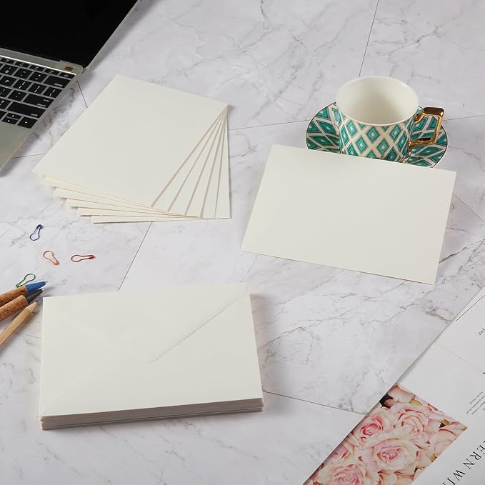 50 Pack A6 Envelopes with Stickers Cream Color, 6 1/2 x 4 3/4 Inches | 4x6 Envelopes For 4 x 6 Greeting Cards, Birthday Party, Photos, Baby Shower and Wedding Invitations
