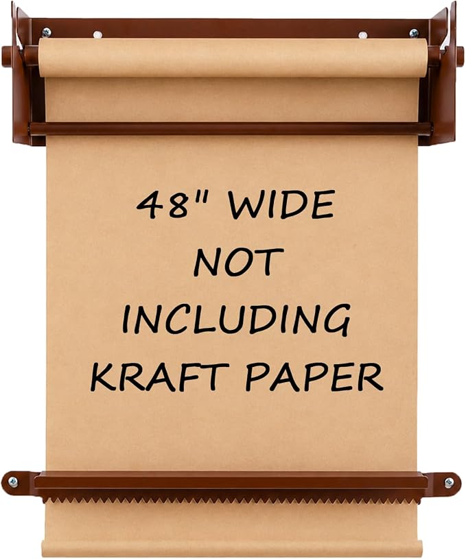 48" Kraft Paper Dispenser Wall Mount，Butcher Paper Dispenser，Paper Roll Cutter to Do Lists,Ideal for Home,Office Wall Paper Holder with Serrated Edge Cut Bar-Brown