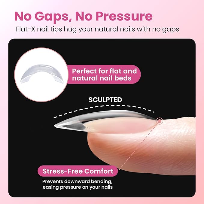 Beetles Gel Nail Tips Flat-X - Square Medium, 160pcs 16 Sizes, Pre-Etched Half Matte Full Cover Soft Acrylic False Nail Tips Clear Press on Easy DIY Extension Salon for Flat & Natural Nail Beds