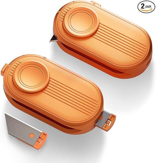 Mini Box Cutter Safety Package Opener with Right-Angle Blade Compact Box Opener Includes High Carbon Steel Spare Blades for Cardboard Boxes Mail Shipping Packages Orange