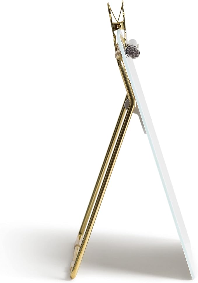U Brands Glass Dry-Erase Desktop Easel, Tempered Glass, Gold Metal Stand, Removable Clip (Pack of 2)