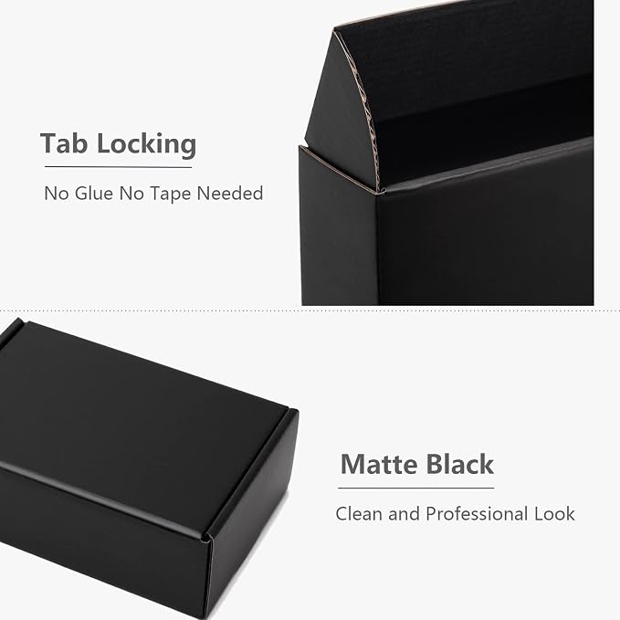 Timirog Shipping Boxes 13x10x3 Inches 20 Pack Black Corrugated Cardboard Mailing Box for Small Business, Tab Locking Literature Mailer Packaging Supplies for Packing Book Gifts Craft | Mailing Box for Small Business, Tab Locking Literature Mailer Packa...