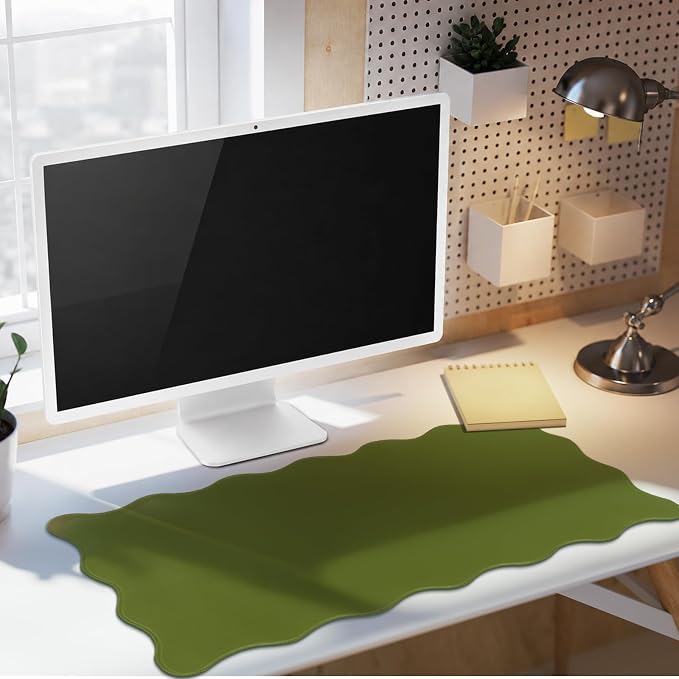Hahafelt Scalloped Desk Mat Waterproof,Dark Green,31.5 X 15.8 Inches | Coquette Preppy Style for School Office Makeup Vanity, Nonslip Gaming Desktop Protector with Scalloped Stitched Edge Mat
