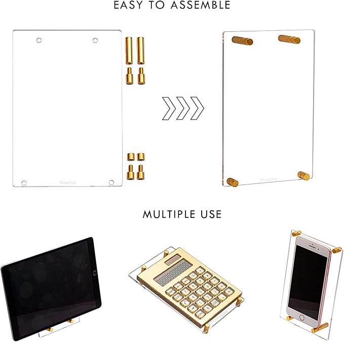 Gold Mirror Solar Power Acrylic Slim Calculator with Large LCD Display and Stand, 12-Digit Handheld Desktop Calculator for Office, School, Business