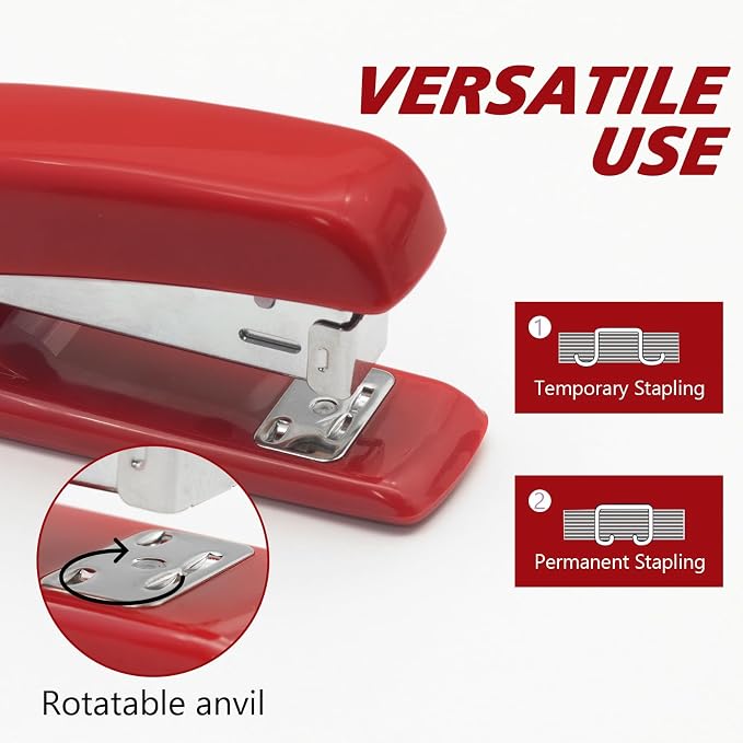 Red Stapler with 2000 Staples and Staple Remover, Red Office Supplies | 25 Sheet Capacity Desktop Stapler for Students and Office Clerks, Cute Stapler for Classroom