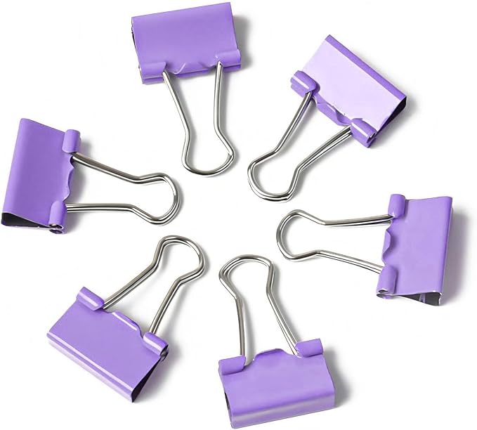 50 Pack Medium Purple Binder Clips 1 Inch (25 mm), Colored Paper Clamps, Middle Size Paper Clips for Office Home School Business 1"