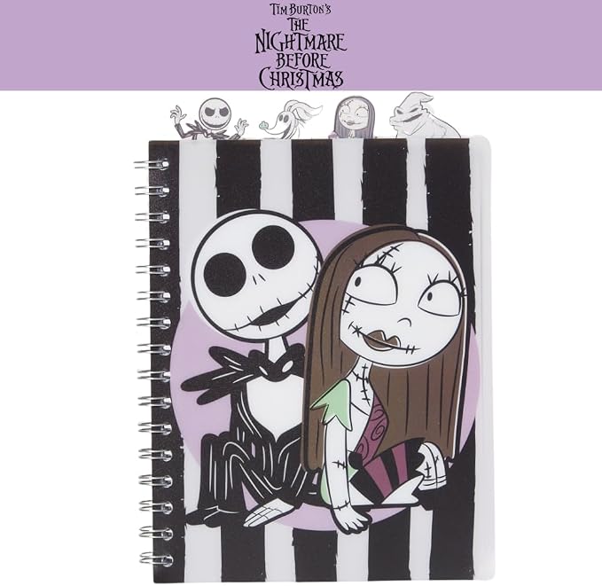 Nightmare Before Christmas Tab Journal Notebook, Spiral Bound, 96 Lined Pages, 8 x 7 inches, Black/White
