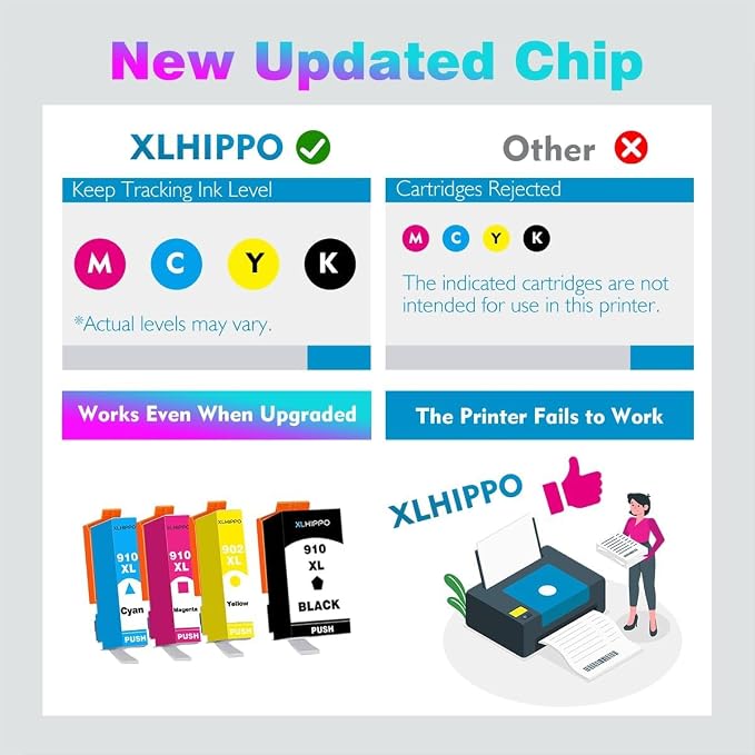 910XL Ink Cartridges for HP Printers 8015e 8025e 8010 8020 Series Replacement for HP Ink 910 XL Work with Office Jet 8022e OfficeJet Pro 8028e 8035e 8010e 8025 8035 8028 (Black and Color 4 Pack)