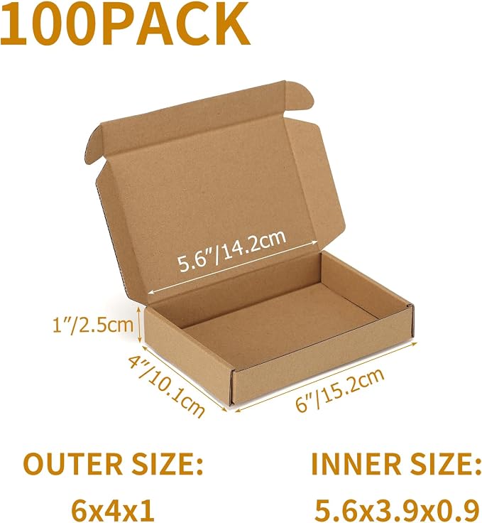 PHAREGE 100 Pack 6x4x1 inch Small Shipping Boxes, Brown Mailing Boxes | Tuck Top, Quick Fold, Easy Assemble, Shape Well, Single Corrugated, DIY Cardboard, Card Shipping, Small Business Packaging