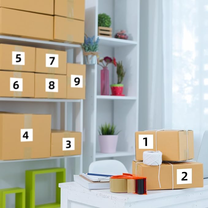 STARLIBOO White Consecutive Number Stickers 1-50, 2 inch Square Self Adhesive Numbered Label Stickers for Inventory, Storage, Organizing, Boxes, Lockers, Indoor, Outdoor (1000Pcs)