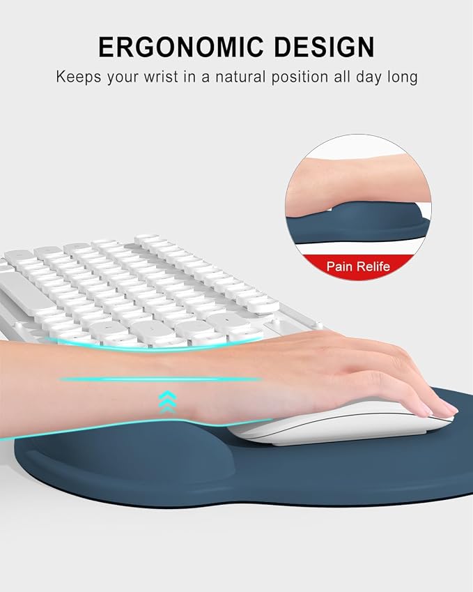 Auhoahsil Mouse Pad, Ergonomic Mouse Pad with Wrist Rest, Pain Relief Computer Gel Mouse Pad Wrist Support for Laptop, Mousepad with Non-Slip PU Base, Mouse Pads for Desk, Navy Blue
