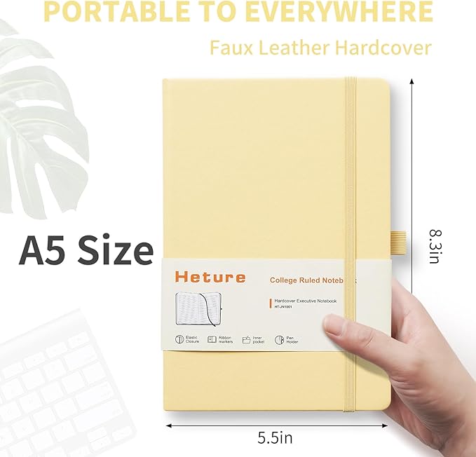 Hardcover Notebooks, A5 Lined Journals Notebook for Writing 160 Pages, 8.2 x 5.5 inch, Classic Ruled Notebooks for College/Work/Travel (Yellow, 1 Pack)
