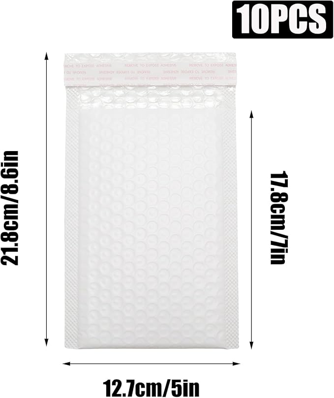 10 Pcs 5x7 Inch Self Seal Adhesive Poly Bubble Mailers White Waterproof Shipping Bags for Mailing Packaging