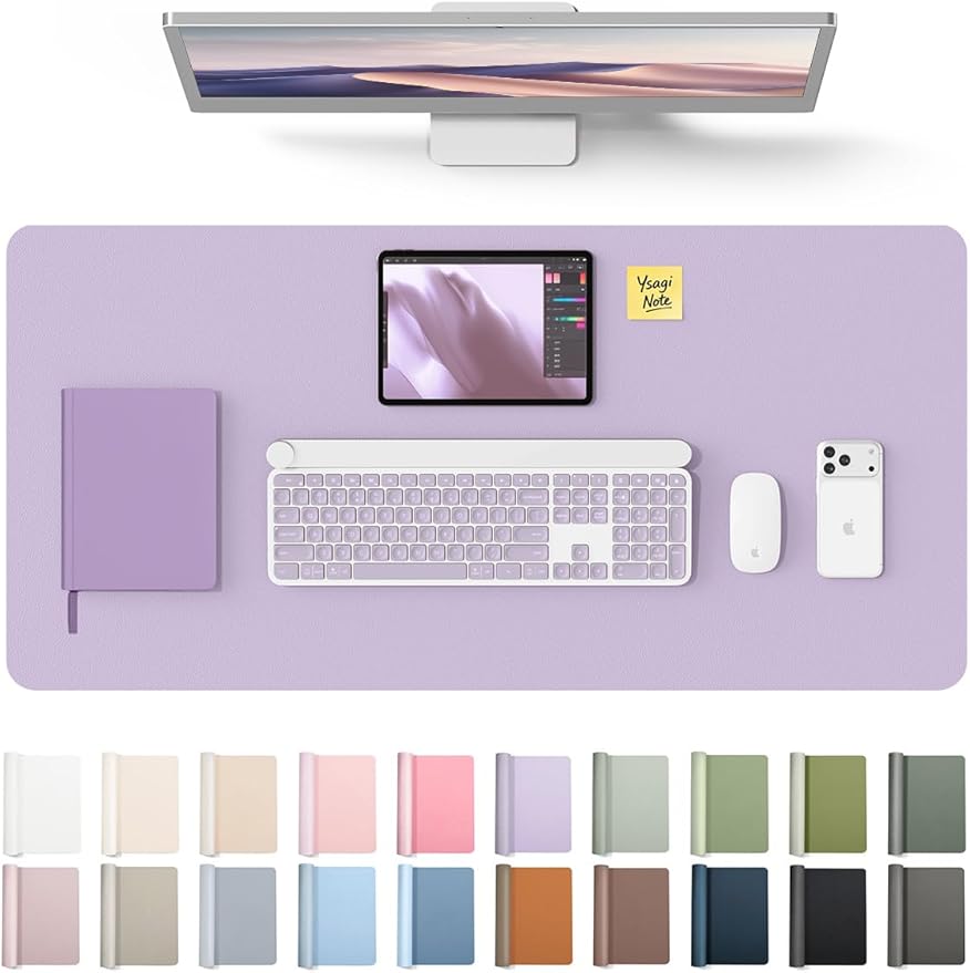 YSAGi Desk Protector&Blotter, Non-Slip Waterproof Leather Mouse Pad | Shields Scratches, Stains, Spills, Heat & Scuffs; Suede Non-Slip; Easy-Clean; Comfy Writing/Typing,31.5" x 15.8",Light Purple