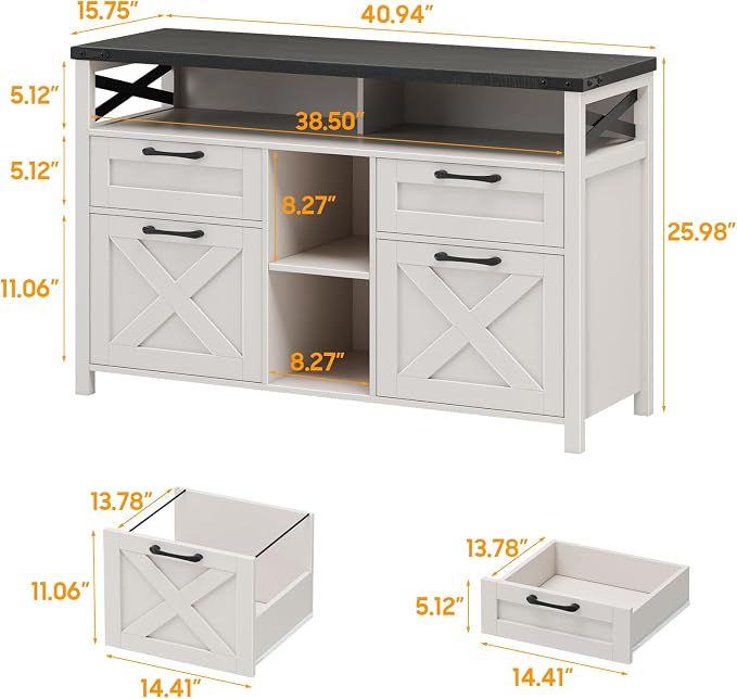 Halitaa File Cabinet with Open Storage Shelf for Home Office, Black | Farmhouse, Lateral Filing Organization Storage Cabinets, 4 Drawers, Adjustable Shelf, Hanging Files Letter/A4