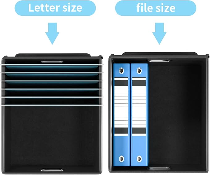 File Organizer Box with Lids, Collapsible File Folder Organizer | File Box with Plastic Slides for Office Document Storage, Filing Bin for Letter Size Hanging File Folders (1 Pack, Sky-blue)