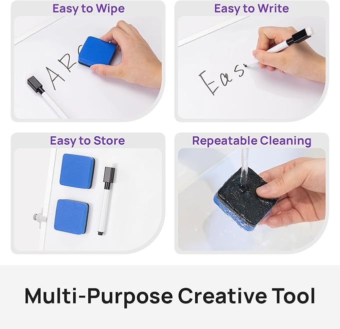 8 Pcs Black Magnetic Dry Erase Markers with Eraser, White Board Mini Dry Erase Markers with Eraser Cap, Fine Point Tip White Board Markers for Teachers Office School Supplies
