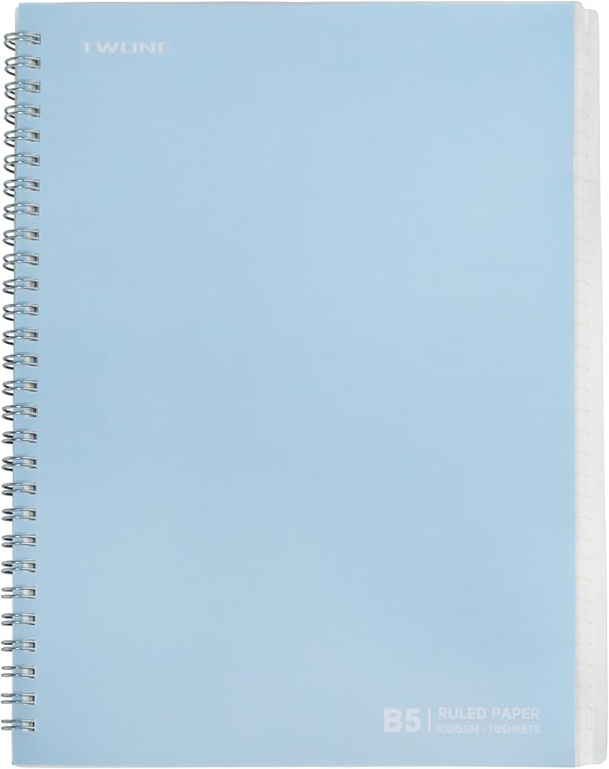 TWONE Spiral Notebook, 7"x10", 140 line Ruled Pages, Waterproof Frosted PP Cover, Blue, Ideal for School, Office, and Personal Use