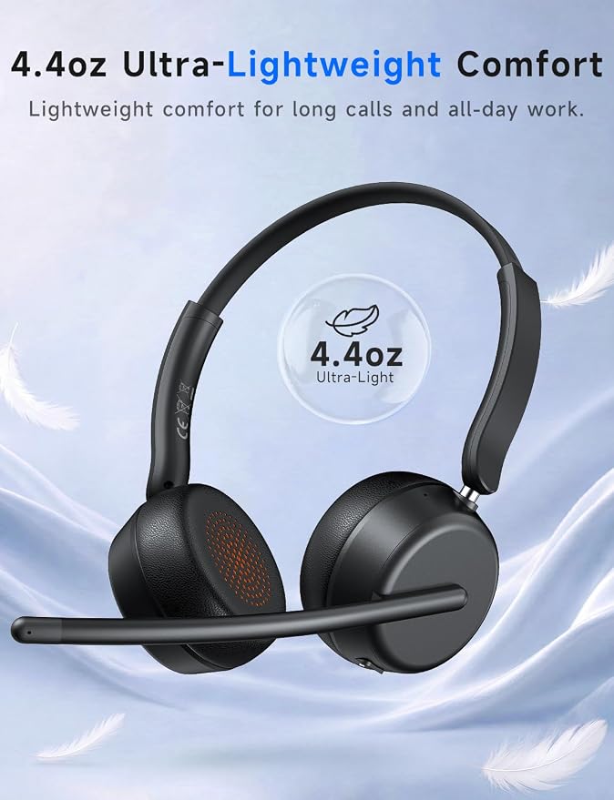 AOC Wireless Headset with Mic for Work, Bluetooth 5.4 Headphones-Dark Black | AI Noise-Canceling Mic for Clear Calls, Computer Headset with Mic Mute & USB A/C Dongle for PC, Computer, Laptop