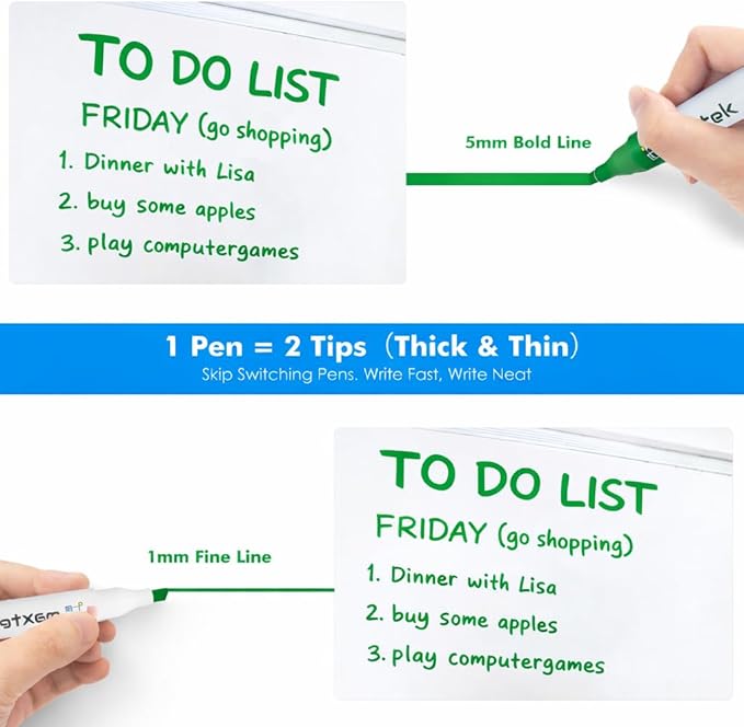 maxtek Green Dry Erase Markers 4 Count with 1 Magnetic Eraser, Low Odor Chisel Tip for Office, School, Classroom