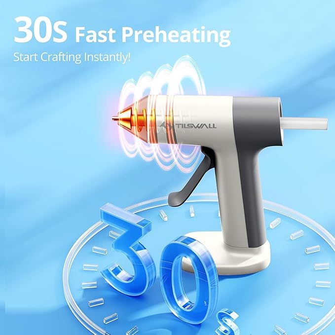 Tilswall Cordless Glue Gun, 4V Fast Preheating Hot Glue Gun with 20pcs Premius Glue Sticks(20x140mm), 2000mAh Type-c Rechargeable, Suitable for DIY Craft, Home Repaire – White