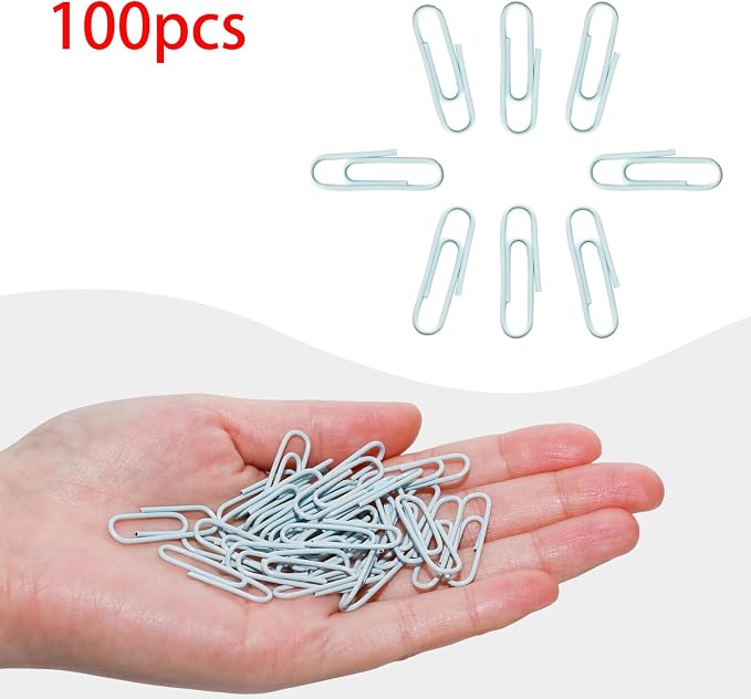 100 Pcs Light Blue Paper Clips, 1.1 Inch (28mm) Colorful Paperclips | Vinyl Coated, Colored Paper Clips, Rust Proof, for Office, School, DIY, Bookmarks and Document Organization