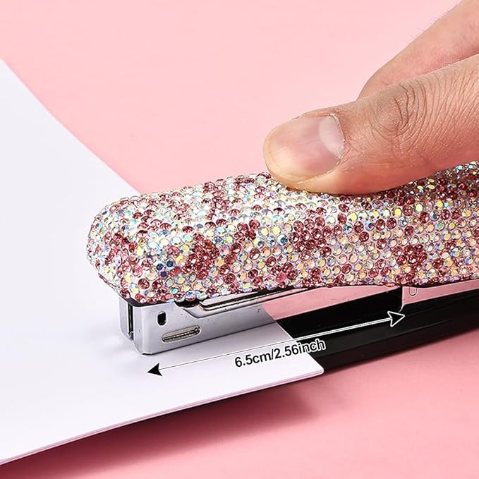 Bling Rhinestone Stapler, Sparkly Diamond Staplers, Cute Desk Stapler for Women & Girls, Bling Crystal Machine Pretty Office Stationery Kit (Pink with AB Color Plated, Large)