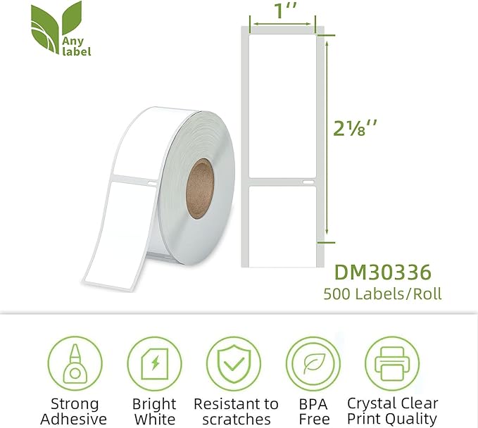 Compatible 1" x 2-1/8" Multipurpose Direct Thermal Labels Replacement for DYMO 30336 Barcodes Address Postage, Compatible with Rollo, DYMO 4XL & Zebra Printers (12 Rolls, 500 Labels/Roll)