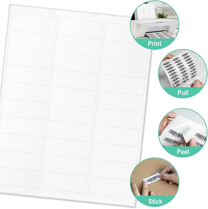L LIKED 1" x 2-5/8" Address Labels 30 per Sheet 1500 Labels 50 Sheets | Printable, blank, compatible with laser & inkjet printers, self-adhesive, easy peel, for mailing, packages & FBA