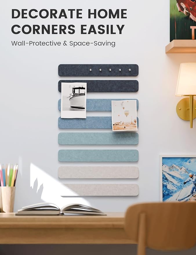 Fluxynara 13" x 2" Felt Wall Panels, Ocean Gradient | 8-Pack Includes 50 Push Pins and Adhesive Tabs for Photos, Notes and Decor in Bedroom Doors, Home Office or Studios