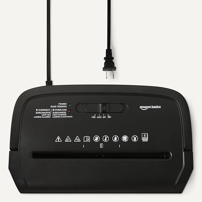 Amazon Basics 6-Sheet Cross-Cut Paper Shredder and Credit Card Shredder, 3.7 Gallon, Black