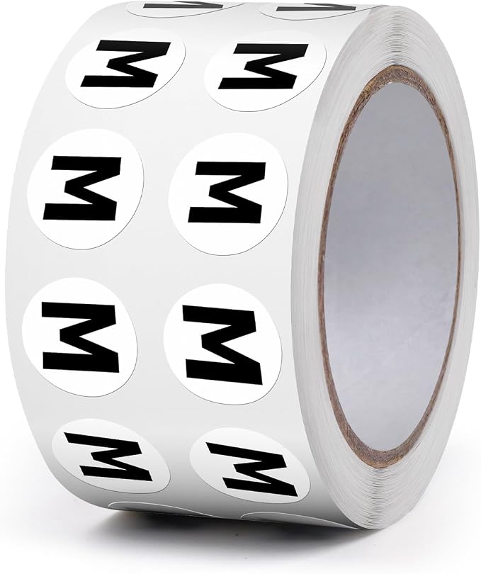 Letter M Stickers 0.5 Inch Vinyl Round Alphabet Label 1000 PCS | Self-Adhesive, Removable, Waterproof, Circle Capital Dots Tags, for Home Office Inventory Classroom