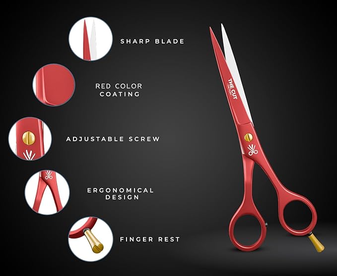 The Cut Factory- 6.5” Professional Hair Scissors - High Carbon 420 Stainless Steel Hair Cutting Scissors, Ultra-Sharp Barber Shears for Salon & Home (RED)