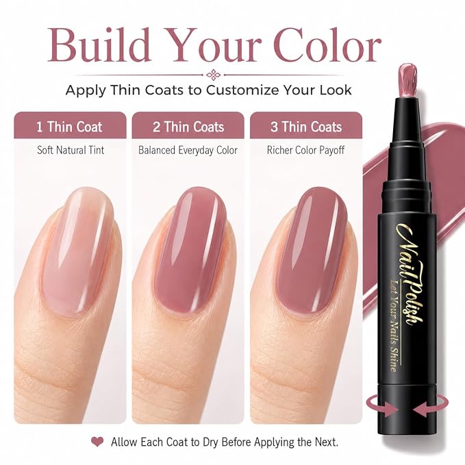 6 Colors Nail Polish Pens, Quick Dry Water-Based Nail Polish Pen for Women | One Step Gel Nail Polish Pens, Nail Pens No UV Lamp,Nail Color for Women Beginners DIY Manicurer