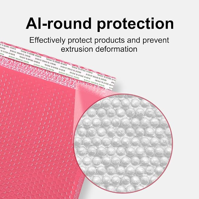 Koja Extra Thick Padded Bubble Mailers, 6x10 in, 25-Pack, Pink | Usable interior size 6x9 in. Self-seal closure for secure packaging. Ideal for shipping and small business mailing.