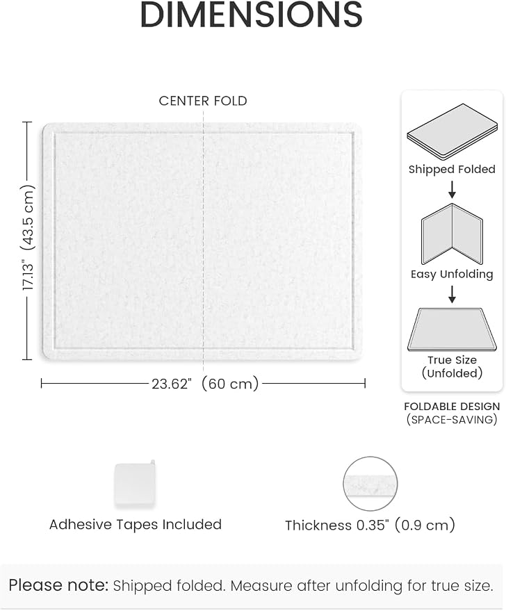 Fluxynara 23.6" x 17.1" Bulletin Board, Light Gray | Cork Board Alternative with 12 Removable Adhesive Tabs, Foldable Felt Pin Board for Home, Office, Classroom & Dorm