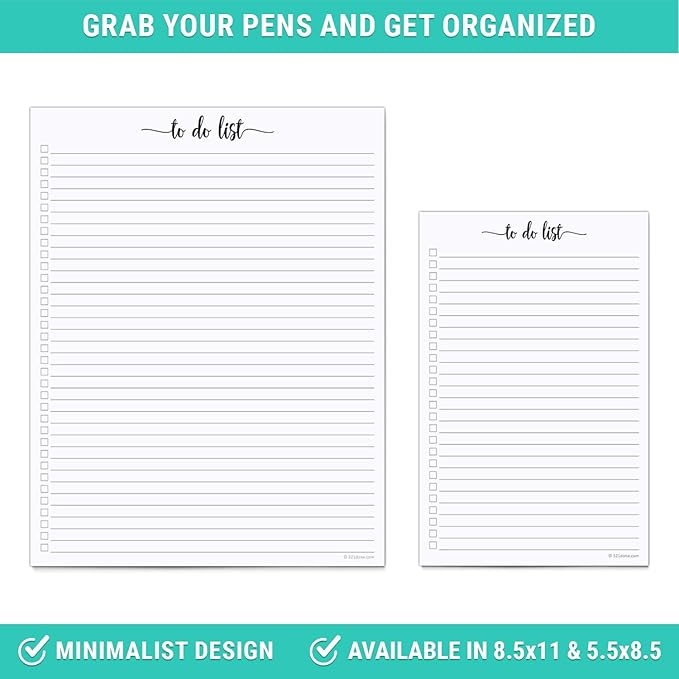 321Done To Do List Notepad, 5.5x8.5 Inches, 50 Sheets, College Ruled | Made in USA - Simple Tear-Off Daily Checklist Pad for Desk Organization, Tasks, Errands and Shopping, Thick White Paper