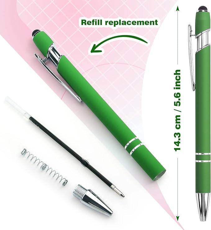 Bribobo 8 Pack Ballpoint Pen 2-in-1 Stylus, 1.0 mm Black Ink | Retractable Ballpoint Pen with Stylus tip, Metal Stylus Pen for Touch Screens