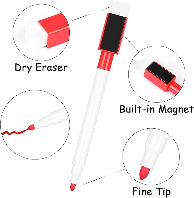 12 Pcs Magnetic Dry Erase Markers, Fine Tip Point Whiteboard Markers with erases White Board Dry Markers for Teachers Office School Supplies