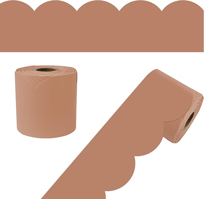 Carson Dellosa 65Ft of Cinnamon Spice Bulletin Board Borders, 1 Roll of Brown Scalloped Trim for Rolling Whiteboard, Cork and Posterboard, Party, Thanksgiving, Classroom Decorations, and Fall Decor