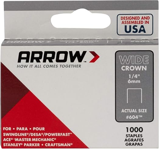 Arrow 60430 Wide Crown Staples for Staple Guns and Staplers, Use for Upholstery, Crafts, General Repairs, 1/4-Inch Leg Length, 1/2-Inch Crown Width, 1000-Pack