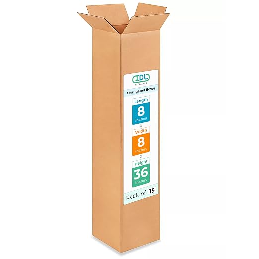 Tall Moving & Shipping Boxes 8"L x 8"W x 36"H (15-Pack) - Extra Strength 200 lb vs Regular - Corrugated Moving Boxes for USPS/UPS/FEDEX - Packaging Box - Box Moving Supplies by IDL Packaging | Extra Strength 200 lb vs Regular - Corrugated Moving Box fo...