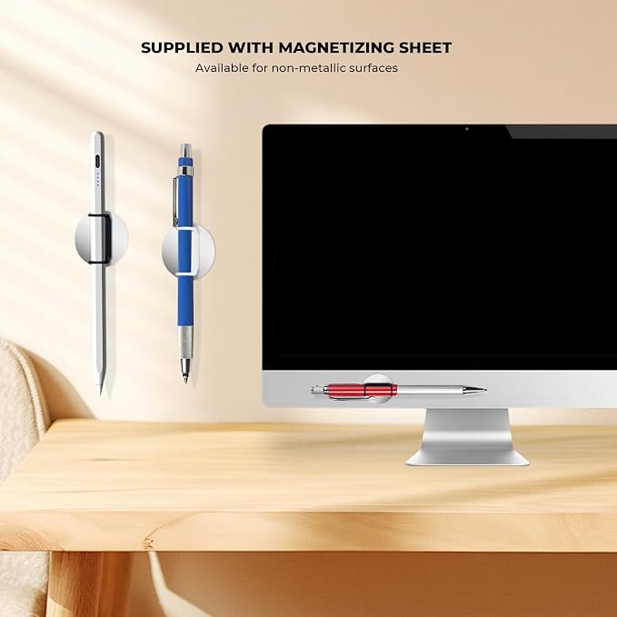 10 Pack Magnetic Pen Holder for Refrigerator, Pencil Clips (White) | Adjustable, Silicone Flexible Pencil Holder for Whiteboards, Desk, Clipboard